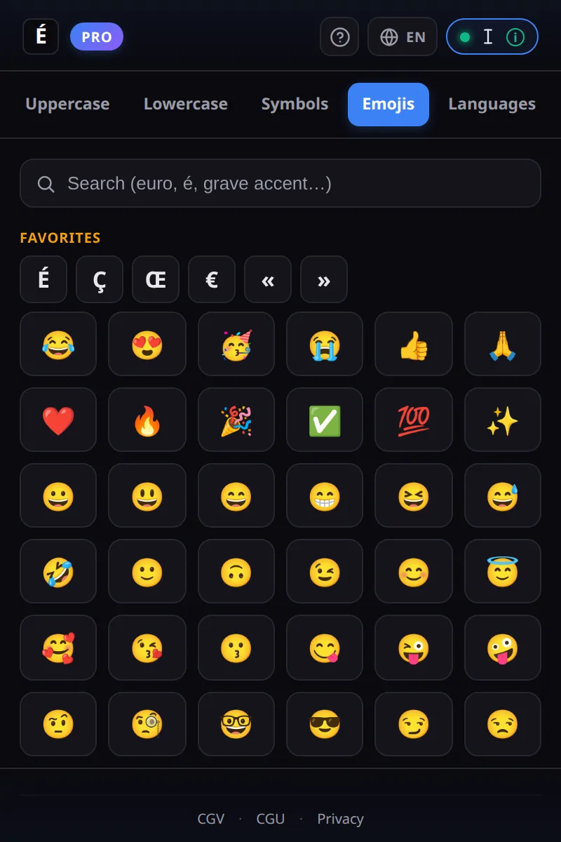 The emoji tab in the Pro version
